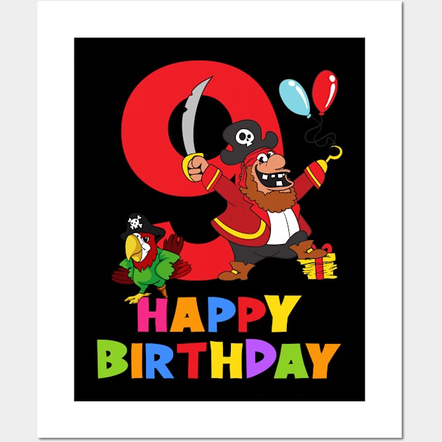 9th Birthday Party 9 Year Old Nine Years Wall Art by KidsBirthdayPartyShirts